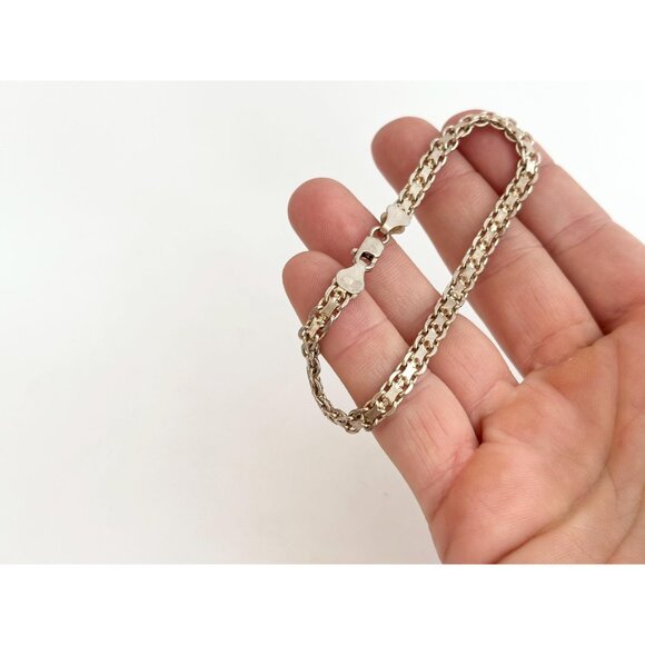 Sterling Silver flat chainlink Lobster Claw 925 Vintage Minimalist Bracelet - 7" - Picture 11 of 14